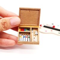 1:12 Dollhouse Miniature Artist Paint Pen Wood Box Model Toys Dolls Accessories