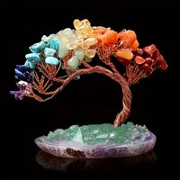 Natural stone money tree, colorful natural stone agate base, money tree, welcoming pine decorative ornament.