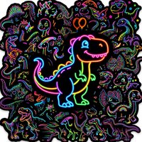 50-Pack Neon Dinosaur Graffiti Stickers for Tablet Guitar Helmet Luggage School Supplies Decorative Decals Cool Vibrant Colors