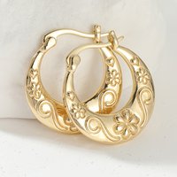Ethnic Style Vintage Hoop Earrings For Women Handmade Carved Pattern Banquet Party Earrings Elegant Jewelry