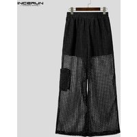 2026 Men Pants Mesh Patchwork Hollow Out See Through Trousers Men Loose Sexy Fashion Personality Streetwear Long Pants INCERUN