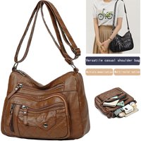 Fashion Women's Brown Faux Leather Crossbody Bag Multi-Zipper Pockets for Daily Commute Stylish Durable Casual Shoulder Bag