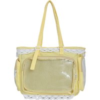 Anime Ita Bag Lace Trim Transparent Crossbody Bag Multi-Pocket Mesh Handbag for Badge Display Shoulder Bag for Girls Daily