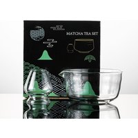 New Textured Matcha Bowl Glass Reusable Japanese Tea Set with Pouring Spout Matcha Whisk Set Tea Lovers