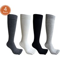 1/4 Pairs Toe Socks Long Men Cotton Solid Striped Business Party Dress Stocking Breathable soft 5 Finger Calf Socks Gentleman