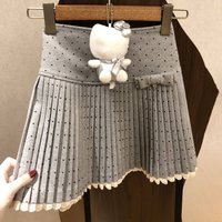 Women Gray Polka Dot Pleated Skirt Cute Bow Detail Lace Hem Comfortable Stylish Mini Skirt Perfect for Casual Skirt Wear 2025
