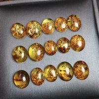 1 Pc Fengbaowu Natural Flower Amber Oval Cabochon 10x14MM Jewelry Making For Ring Earring Pendant Bracelet Gift DIY Accessories