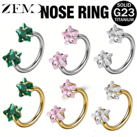 ZEMO 1PC ASTM F136 Titanium Horseshoe Nose Ring Double Star CZ Crystal Septum Ring Earrings Helix Lip Nostril Piercing 16/18/20G