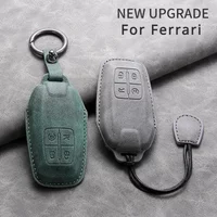 Leather Car Remote Key Case Cover for Ferrari F430 488 458 F12 Roma 812 F8 Auto Key Shell Fob Protector Keychain Accessories