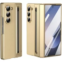 For Samsung Galaxy Z Fold 7 6 5 4 3 Hard Phone Case with Hinge Protection & Pen Slot & Stylus & Front Tempered Protective Film