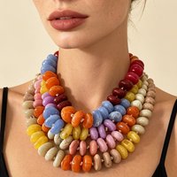 Dopamine Boho Multilayer Colorful Resin Disc Bead Choker Necklace Women Vintage Rainbow Chunky Statement Collar Summer Beach