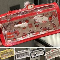 Cartoon Cute Cat Bow Pencil Case Transparent Large Capacity Pen Bags Student Stationery Organizer School Supplies