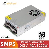 Switching Power Supply 5V 200W 40A Aluminum Case LED Lamps Driver Lighting Transformer Built-in Fan 110V 220V AC to DC Converter