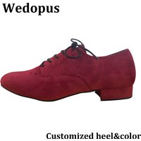 Wedopus 2.5CM Burgundy Faux Suede Men's Ballroom Dance Shoes Soft Sole Indoor Dancing Shoes for Male