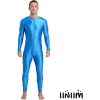 Mens High Performance Compression Jumpsuit Swimwear with Glossy Finish And Flat Seam Design Front Zip Bodysuit for Swimming Yoga