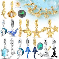 Original Charm Bead 925 Sterling Silver Fit Bracelet Glowing Whale Shark Seashell Universal Buckle Pendant Diy Fine Jewelry Gift
