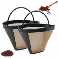 2pcs Cone Reusable Golden Diameter 4.53in Basket Filter 8 - 12 Cups Brewing Machine Fit for Cuisinart / Ninja Coffee Makers