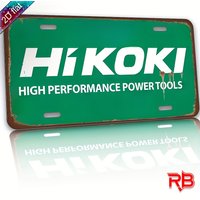 HiKOKI High Performance Power Tools Themed Aluminum Metal Sign 2D Flat Industrial Style Wall Decor for Garage Workshop Tool Room