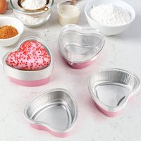 50 Pack Gift With Lids Heart Shaped Cake Pans Aluminum Material Small Size Aluminum Foil Pans Disposable Cupcake Pans Birthdays