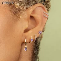 CRMYA Gold Plated Drop Hoop Earrings For Women Piercing Purple CZ Zircon Women's Dangle Earrings 2022 Jewelry Wholesale