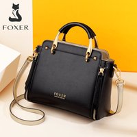 FOXER Split Leather Women's Handbag 2026 New Large Capacity Tote Bag Female Shoulder Bag Luxury Design Crossbody Purse