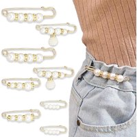 Detachable Pearl Brooch Pins Fastener Pants Pin Decoration Button Clips Sewing-Free Buckles for Jeans Waist Extender Safety Pins