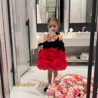 Meadow Black and Red Princess Girls Dress Halter First Communion Gown Oversized 3D Rose Skirt Children Birthday Wedding Dresses