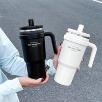 1pc Straw Insulated Tumbler, 780ml Stainless Steel Cold Cup with Handle, Desktop & Portable Car Water Cup