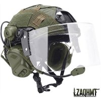 Tactical FAST Helmet Set with PC Riot Visor Goggles Communication Headset & Helmet Cover for Airsoft Paintball Wargame Gear