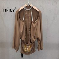 High Street Blouses Women's Shoulder Baring Backpack Buttocks Sexy Loose Bat Sleeve Slim Dresses Vestidos De Tricô Femenino