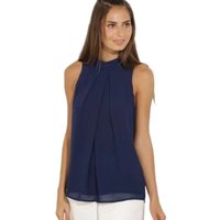 Women's Chiffon Blouse sleeveless double pleated casual shirt