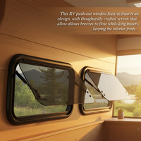 700x300mm Wohnmobil-Ausstellfenster, Wohnwagenfenster mit Moskitonetz & Sonnenschutz, schwarzes gehärtetes Glas für Camper Van