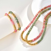 Trendy Colorful Natural Stone Necklace for Women, Stainless Steel Beads Chain Charm Necklace, Waterproof Bohemia Jewelry Gift