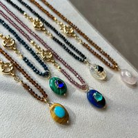 2026 New Handmade Weave Colored Beads Clavicle Chain Stainless Steel Transparent Natural Stone Pendant Necklace Summer Jewelry