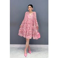 Summer 2026 New Elegant Loose A-line Printed Short Cake Dresses Women Fashion V Neck Dress Ladies Wholesale J214
