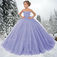 Tulle Flower Girl Dress for Wedding Lace Applique Princess Sleeveless Pageant Dresses Long Party Ball Gown