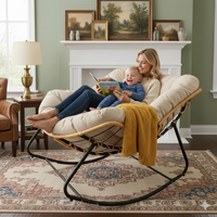 Larger Modern Durable Rocking Chair Egg Papasan Lounge Iron Indoor Outdoor Patio Lawn Porch Garden Bedroom Living Room Beige