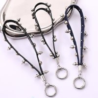 2pcs Rivet PU Leather Rope Keychain Goth Creative Personality Punk Phone Case Hanging Rope Keychain Gift Trendy Charm Accessorie