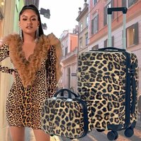 Women's Leopard Print Luggage 20 Inch - Silent Spinner Wheels Trolley Case, Fierce Animal Pattern Carry On Suitcase for Ladies