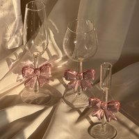Light luxury Pink Large Bow Glass Cup Heat-resistant Glasses Goblet Champagne Bow Handle Glass High BorosilicateCold Drink Cup