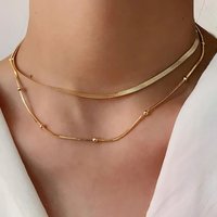 Luxury 14K Gold Plated Multi-layer Round Beads Necklace for Women Daily Wearing Tarnish Proof Waterproof Stainless Steel Jewelry