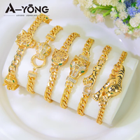 Arabic Fashion Leopard Bracelet 21k Gold Plated Dubai Punk Hip Hop Panther Handchains Italian Women Cocktail Party Jewelry