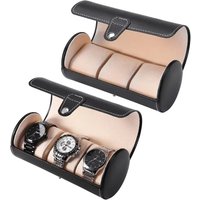 Boîte de rangement de montre, boîte de montre de voyage en rouleau de cuir PU, porte-rouleau de cylindre à 3 grilles, présentoir de rangement de bijoux et de cadeaux
