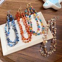Bohemian Colorful Irregular Shell Beaded Necklaces for Women Retro Double-layer Necklace Individual Statement Holiday Jewelry X