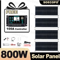 SOECOPO 800W Portable Solar Panel System Kit 4*200W Panels Free 100A Controller USB 5V for Camping Equipment RV Charge Phone
