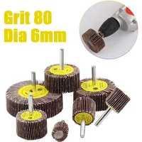 Dia 80# 6mm Accessories Rotary Tool Grinding Buffing Sandpaper Flap Wheel Head with Mandrel for Rotary Mini Drill