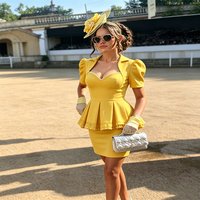 Customized Women's Party Dresses Royal Ascot Style Sheath Puffy Sleeves Cocktail Gown Mini Pearls Sweetheart Wedding Guest Dress