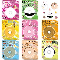 8Sheets Cartoon Doughnut Animals Make a Face Puzzle Stickers Panda Koala Pig Kids DIY Jigsaw Funny Party Decoration Game Gift