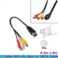 Mini DIN 9pin S-Video to 3 RCA male female Adapter Cable for RGB TV HDTV Audio Video AV Cable 0.3m/1.8M