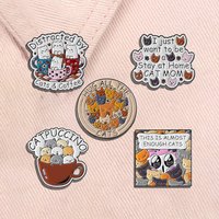 Hug All The Cats Enamel Pin Distracted By Cats&Coffee I Just Want To Be a Stay At Home Cat Mom Metal Brooch Lapel Badge Jewelry